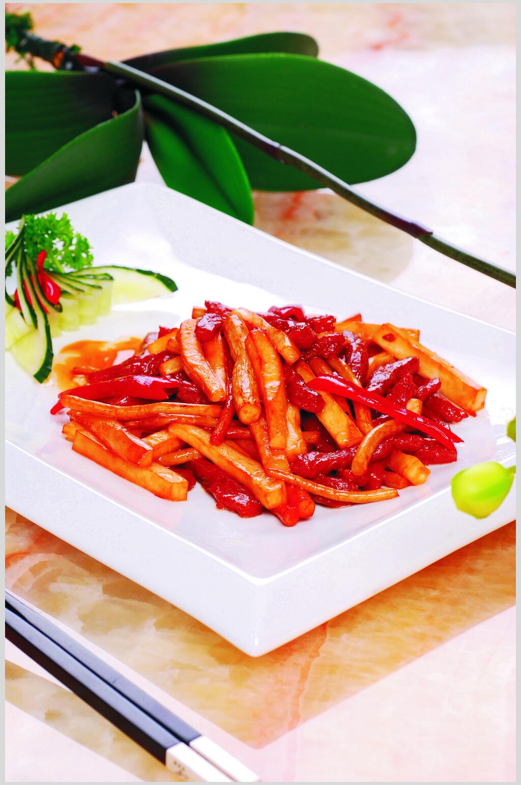 香浓美味杏鲍菇炒牛柳美食图片素材