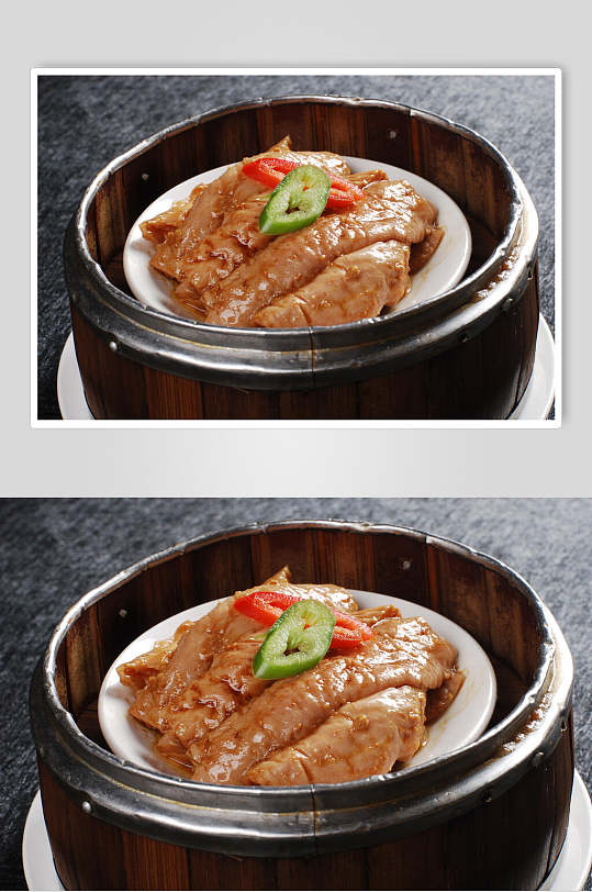 广式酸菜蒸大肠美食摄影图片