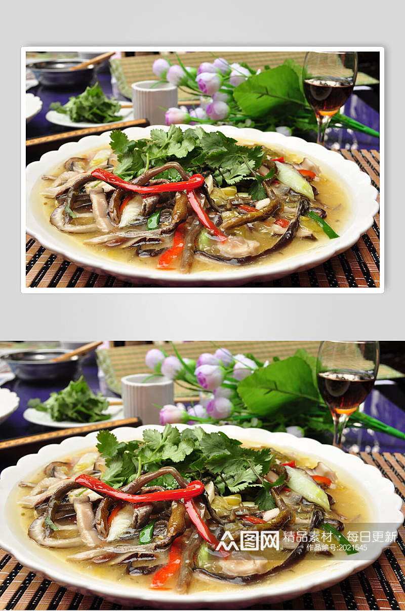 鳝鱼香菇鳝丝美食摄影图片素材