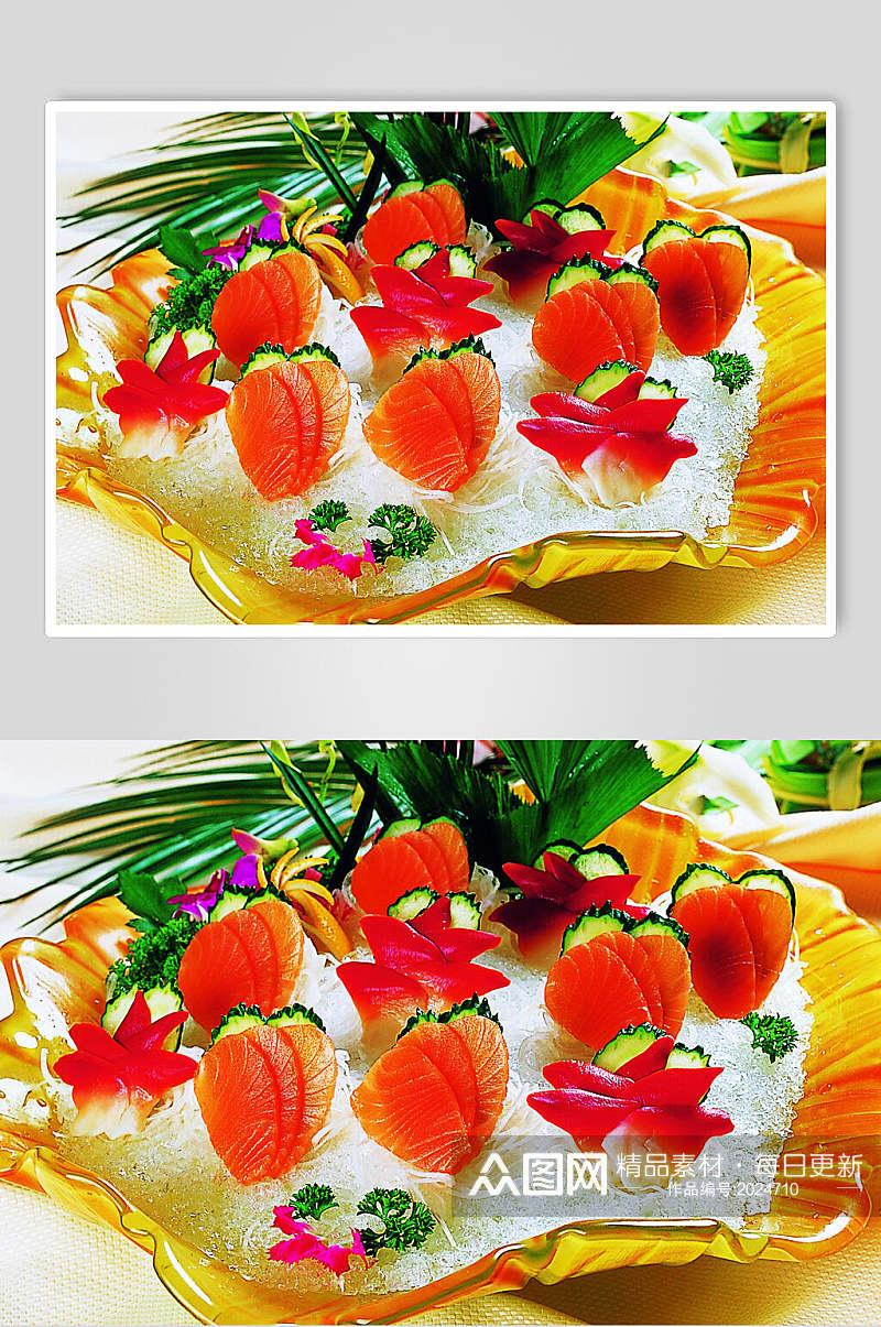 创意健康美味海鲜三文鱼拼北极贝美食食品图片素材