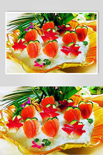 创意健康美味海鲜三文鱼拼北极贝美食食品图片