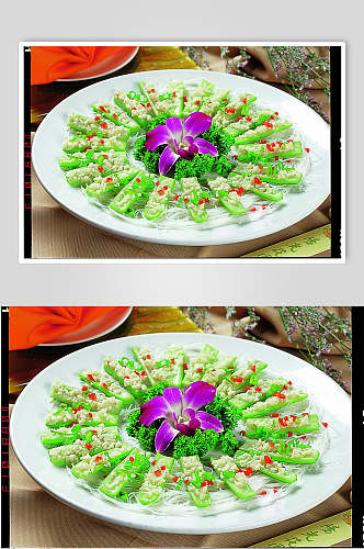 新鲜蒜茸蒸胜瓜元份食品高清图片
