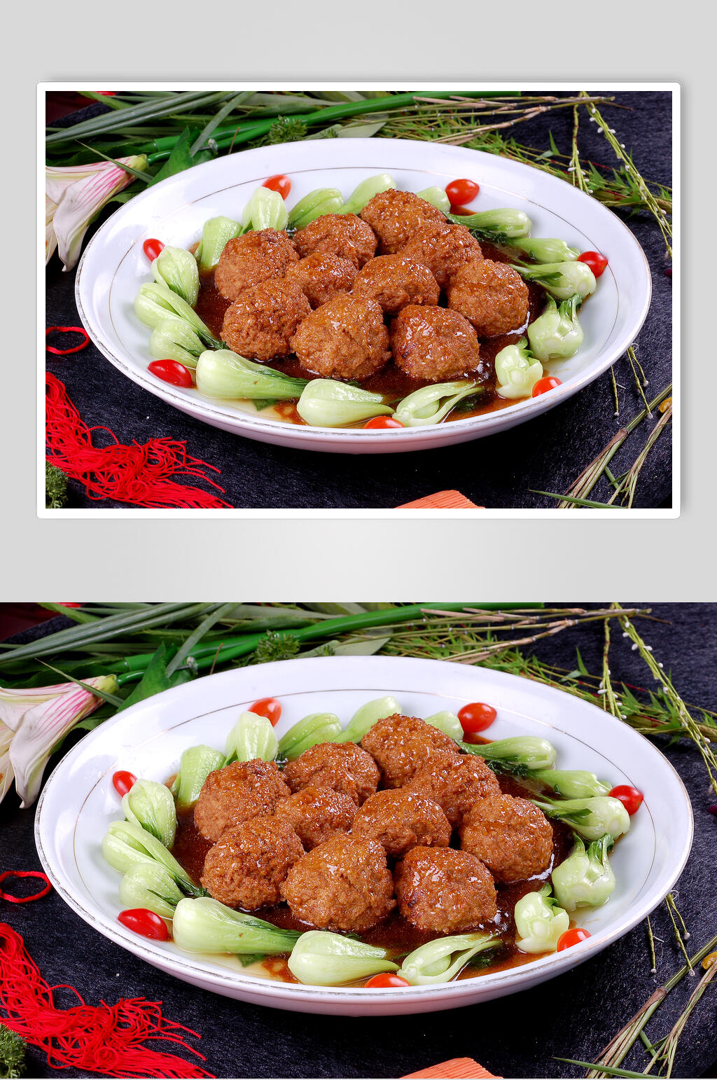 新鲜红烧狮子头食品图片素材