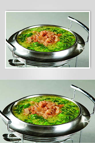 小米青菜汆咸肉美食摄影图片