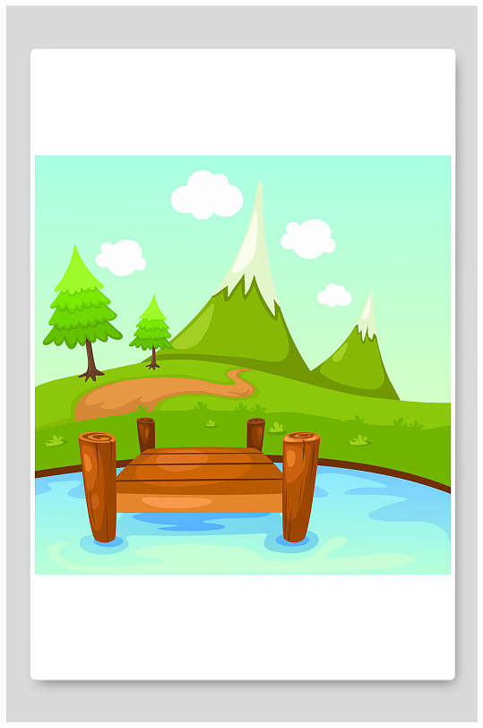 小桥流水扁平化风光矢量插画