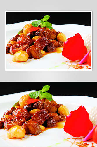 粽香板栗红烧肉美食摄影图片