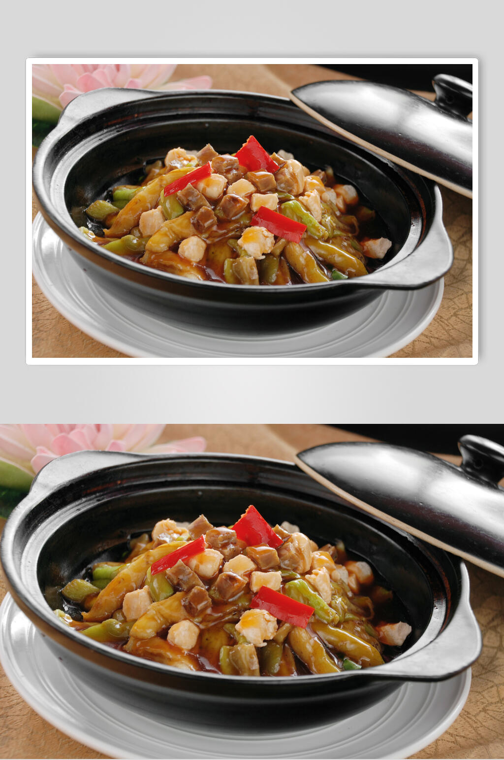咸鱼鸡粒茄子煲美食摄影图片素材