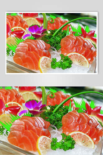 品质三文鱼拼北极贝美食食品图片