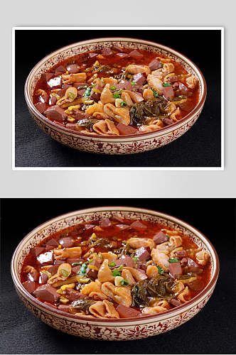 热菜酸菜鸭血肥肠美食摄影图片