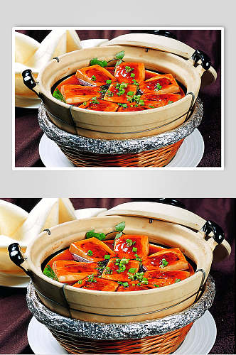 香浓美味砂锅酿豆腐摄影图片