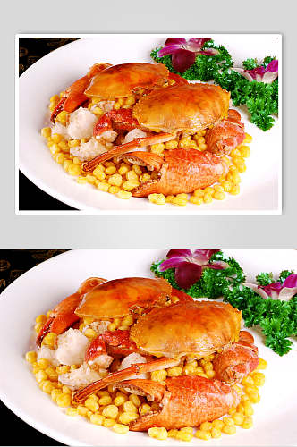 热菜金沙玉米蟹美食摄影图片