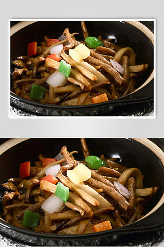 干烧什菌煲食物摄影图片