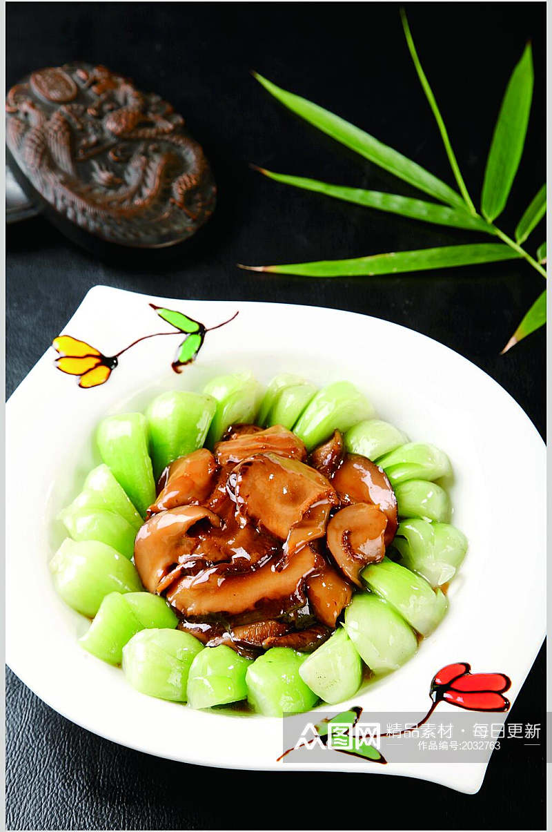 精品香菇菜心食物摄影图片素材