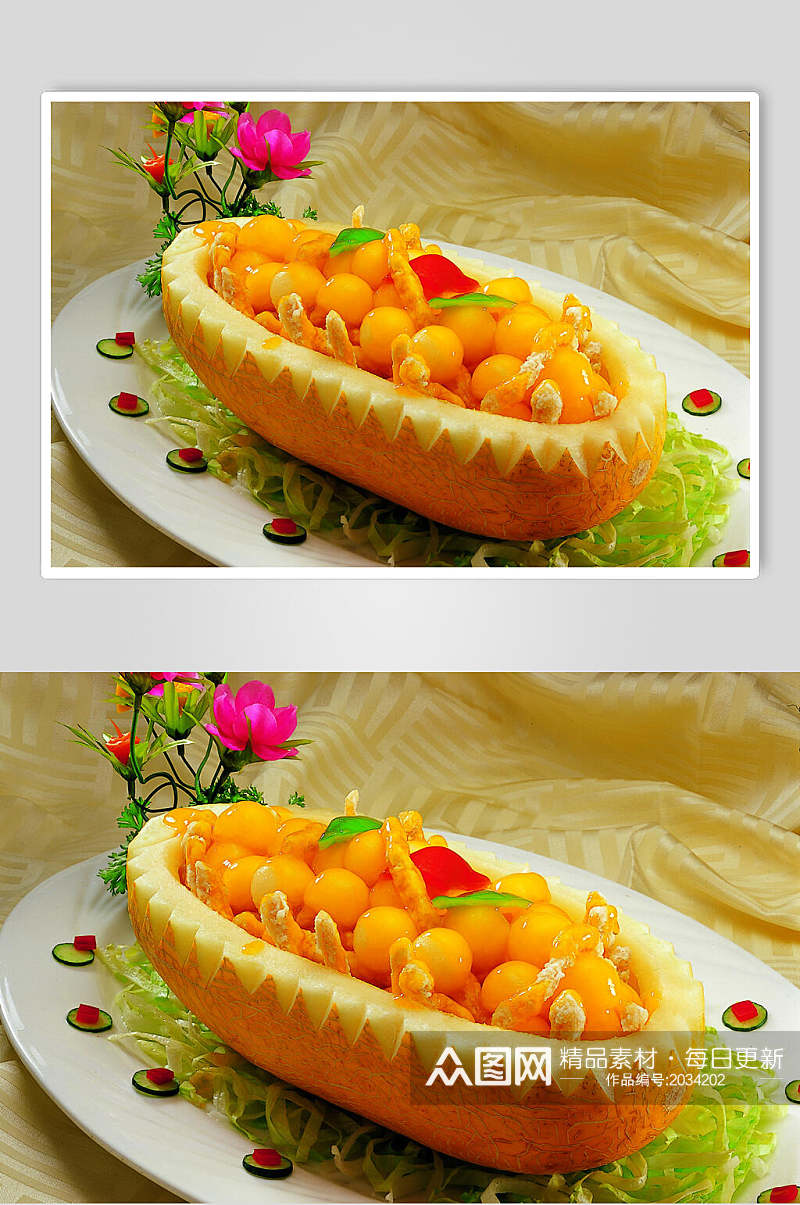 果汁酥肉蜜瓜船摄影图片素材