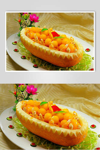 果汁酥肉蜜瓜船摄影图片