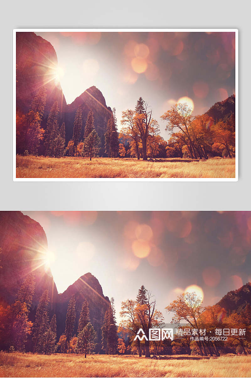 秋天落叶风景图片摄影视觉图两联阳光山峦素材