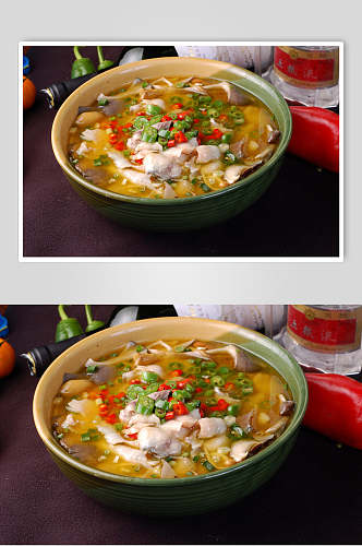 热菜野菌酸汤鱼餐饮实拍图片