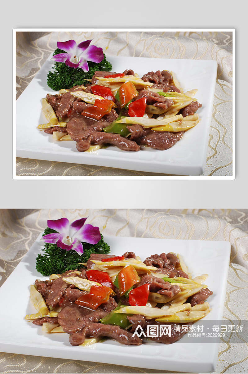 鲜竹笋炒牛肉元例美食摄影图片素材