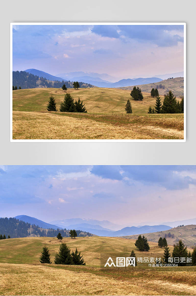 草地天空风景图片两联草原树木摄影图素材