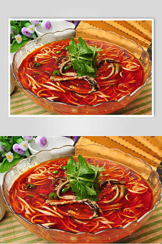 红油新鲜美味荤菜鳝鱼半汤鳝丝美食摄影图片
