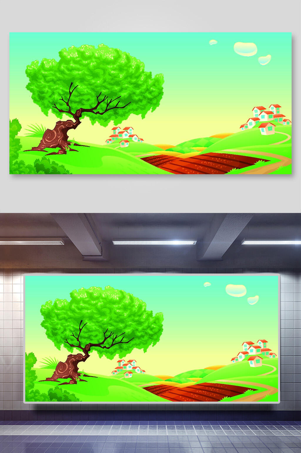 扁平化户外美景风光矢量插画素材