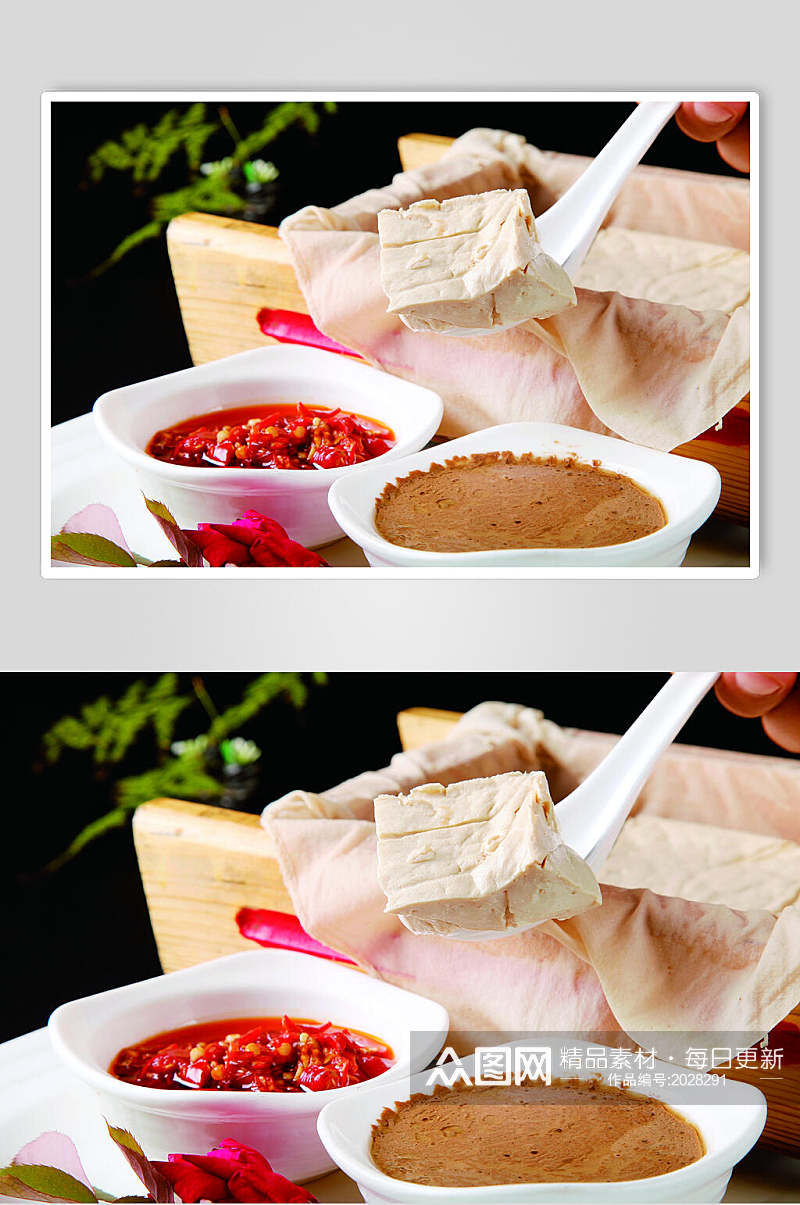 美味沾汁石磨豆腐摄影图片素材