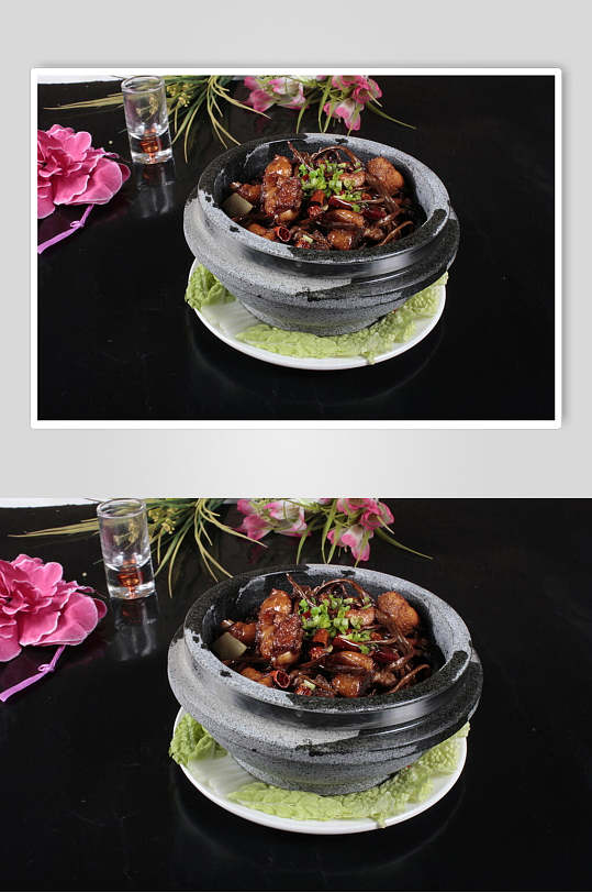 石锅茶菇鸡美食食品图片