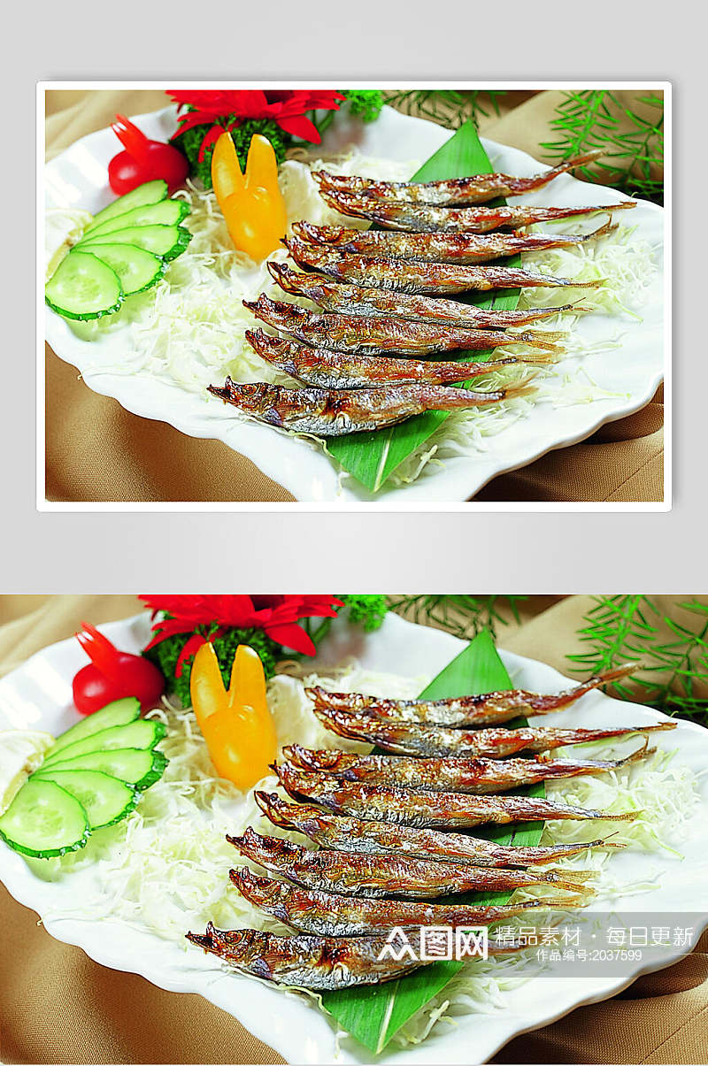 新鲜盐烧多春鱼美食摄影图片素材