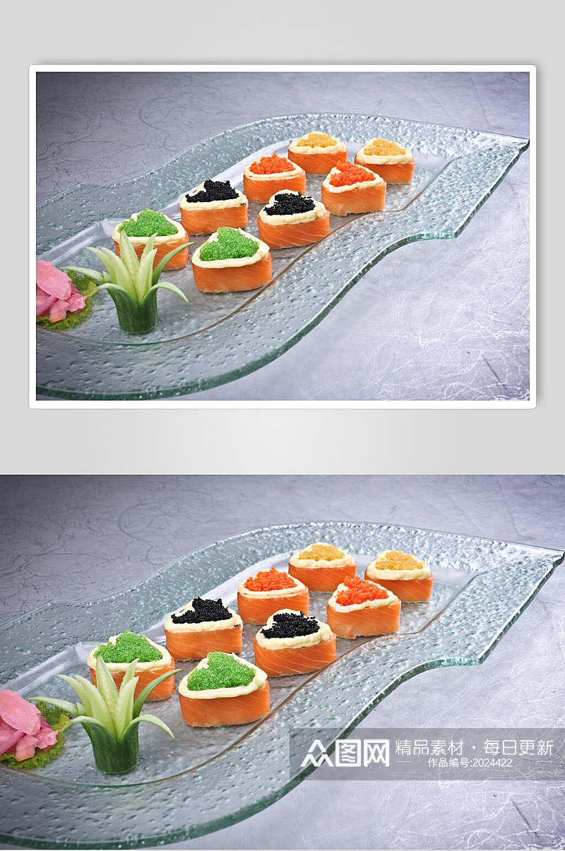 三文鱼蟹籽卷美食食品图片素材