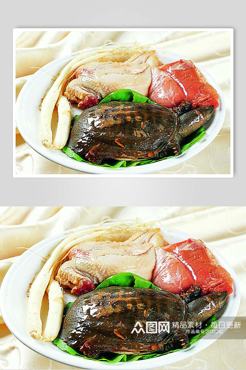 鲜人参老鸡炖水鱼食物图片素材