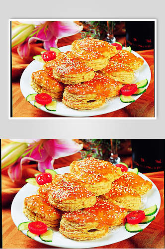 金黄火烧饼元例美食食物图片