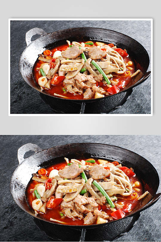 红油干锅茶树菇元份食品摄影图片