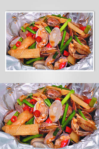 香辣海鲜姜葱花甲美食食物图片