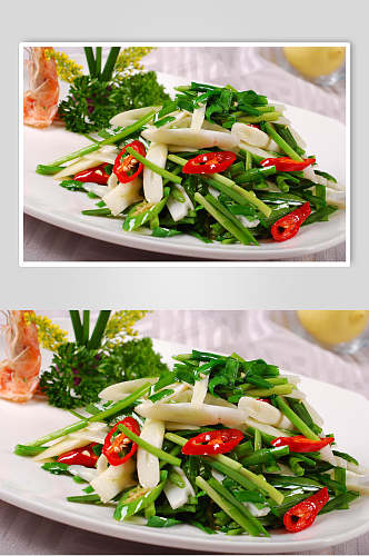 韭菜炒罗汉笋食物摄影图片