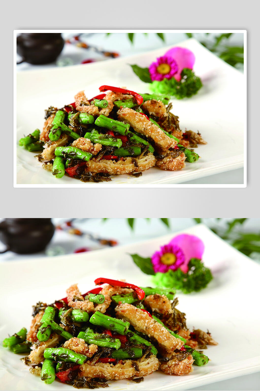 雪菜豆角炒鸡排食物摄影图片素材
