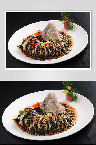 梅菜蒸江团美食摄影图片