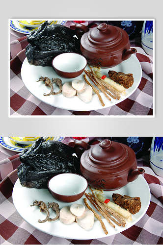 紫砂壶海马人参炖乌鸡海鲜美食图片