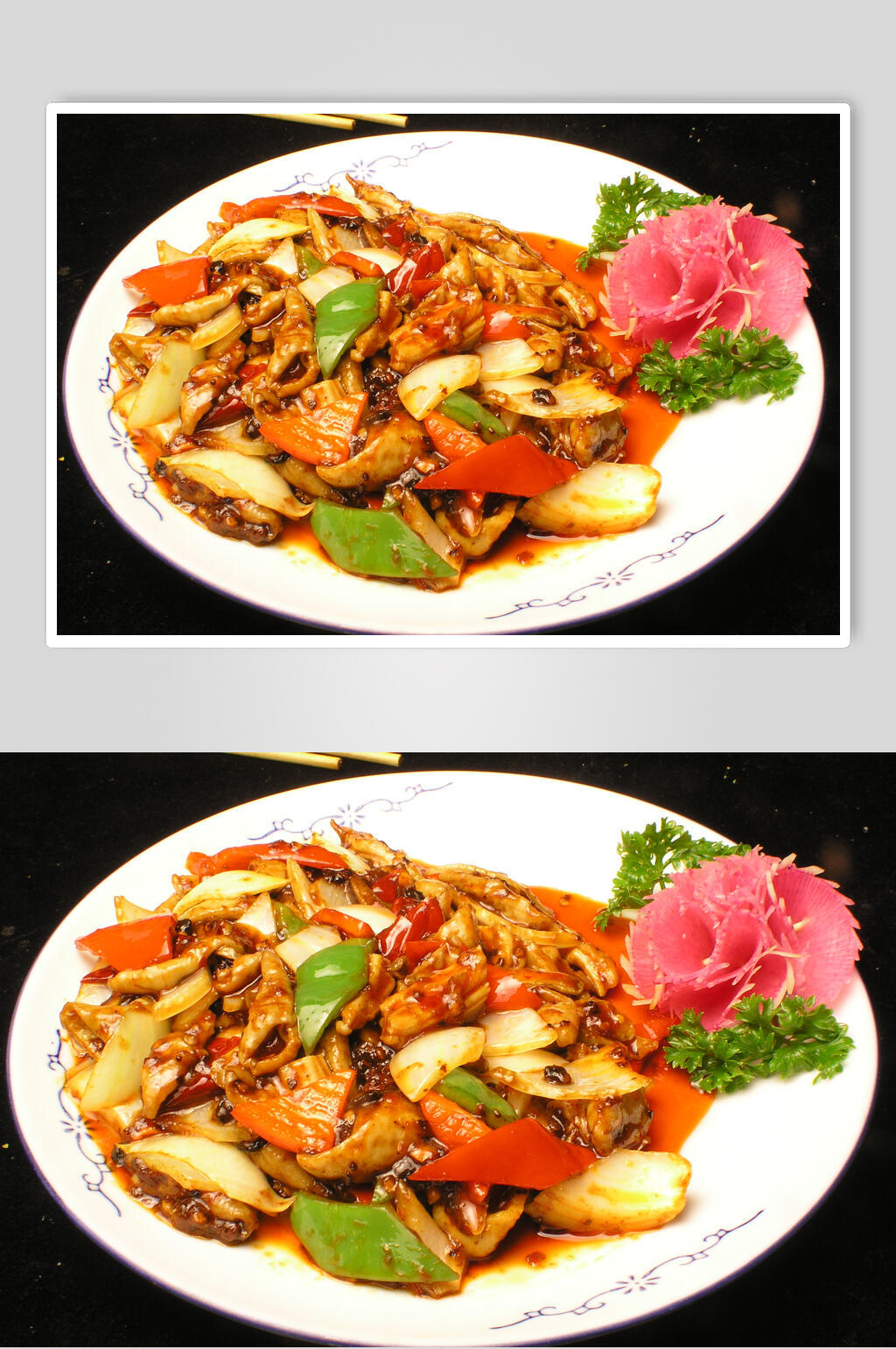 秘制美味老干妈肥肠食品摄影图片素材