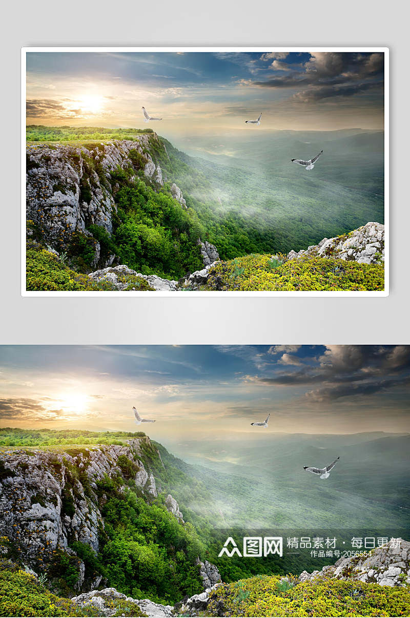 山峰山脉风景图片两联悬崖和云雾摄影视觉素材