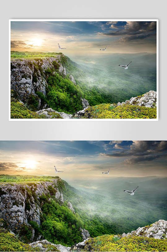 山峰山脉风景图片两联悬崖和云雾摄影视觉