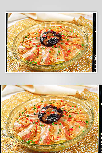 咸肉虾干蒸娃娃菜美食摄影图片