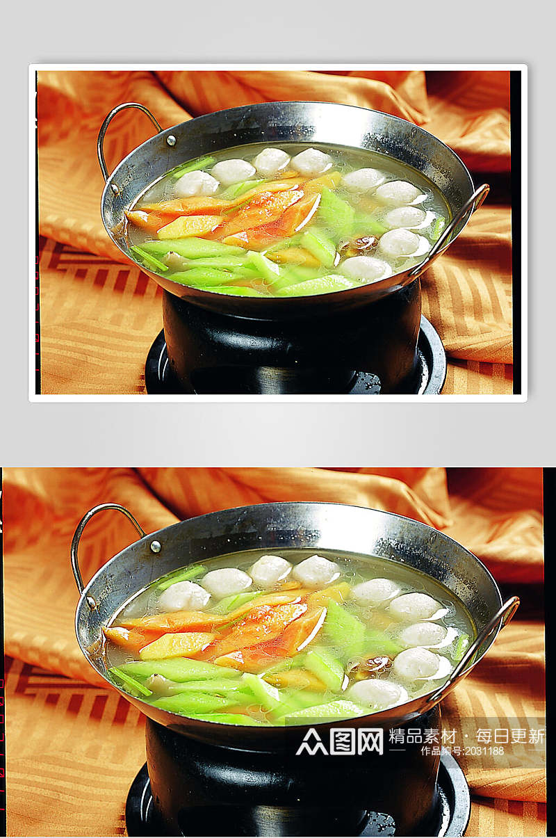 锅仔双色瓜煮鱼丸食物图片素材