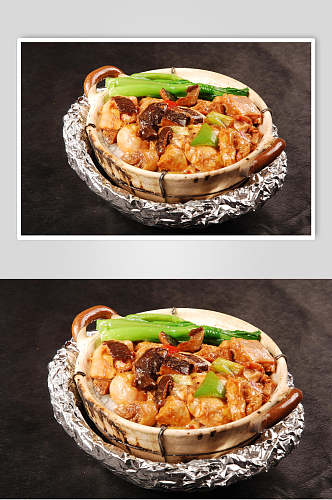 冬菇滑鸡鲍仔饭小美食摄影图片