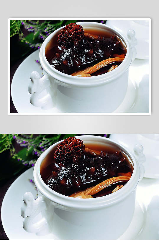 野生菌炖辽参海鲜汤品美食食品图片