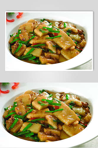 美味韭菜煎米豆腐元食物摄影图片