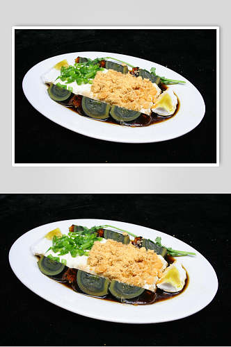 皮蛋豆腐肉松食品摄影图片
