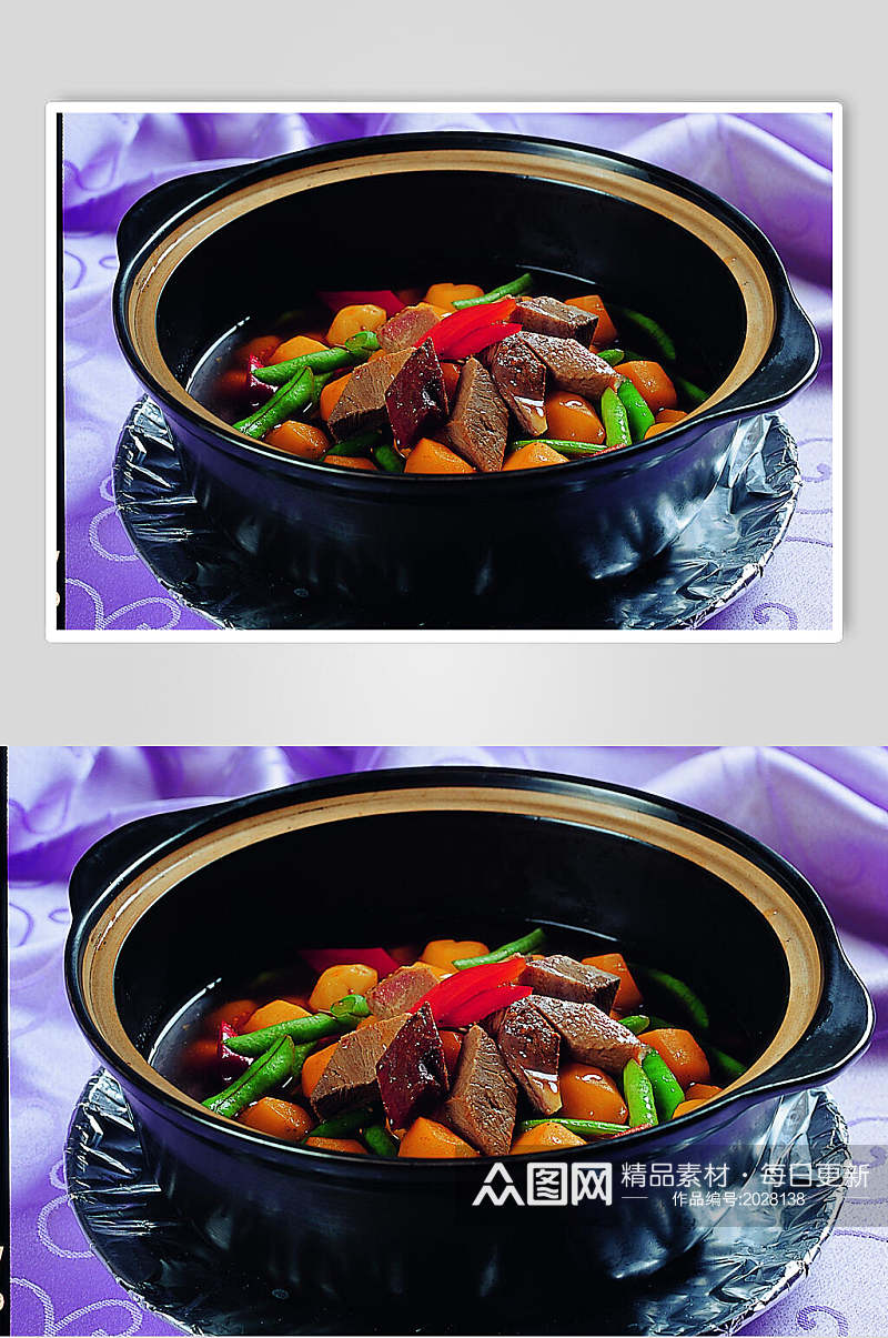 砂锅干土豆牛腩烧豆角美食图片素材