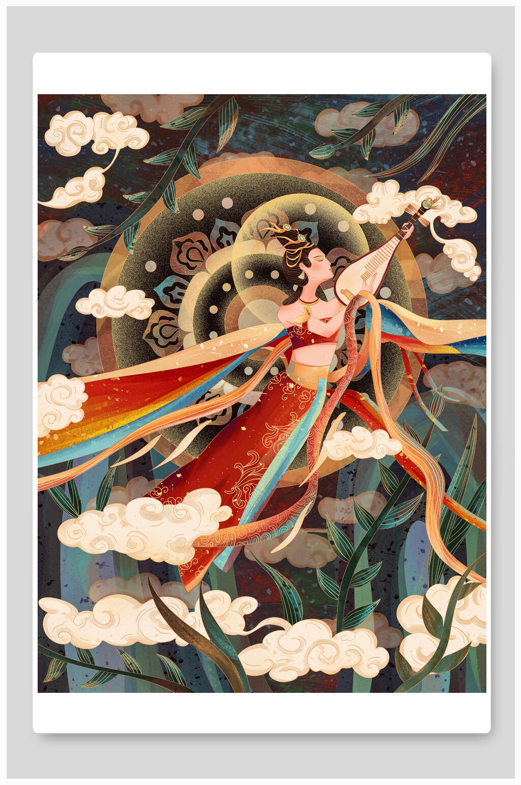 人物腾云驾雾插画素材
