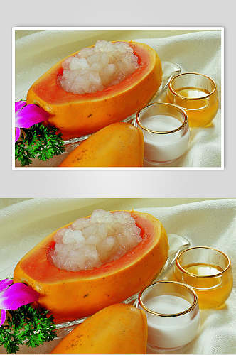 招牌美味特色木瓜炖雪蛤美食食品图片