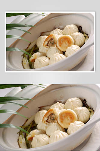新鲜葱香生煎包美食摄影图片